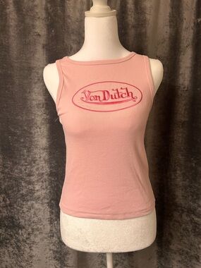 Von Dutch Light Pink Ribbed Logo Tank